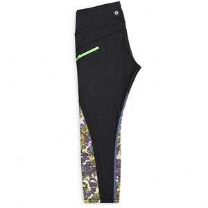 Lululemon Womens Crop Leggings Black Floral Zip Pocket Running Yoga Capri Pants